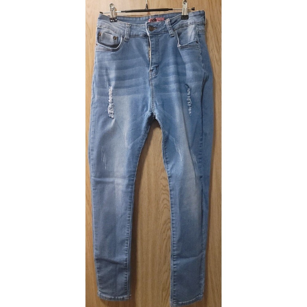 Wave Jeans Womens Blue Distressed High-Rise Skinny Stretch Jeans~Size 13/14